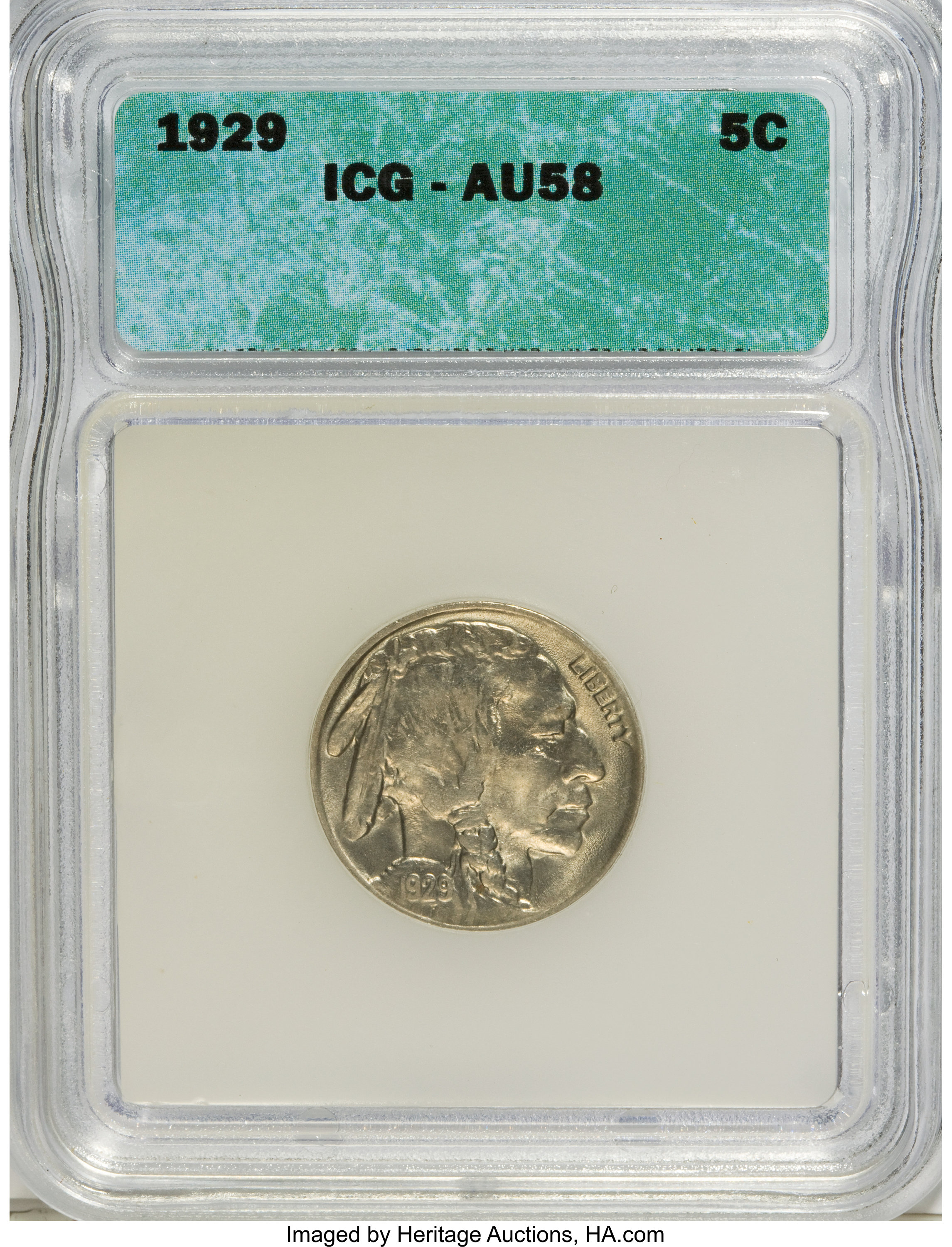 1929 5C AU58 ICG. NGC Census: (19/932). PCGS Population (37/1650). Mintage: 36,446,000. Numismedia Wsl. Price for NGC/PCGS ...