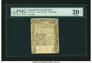 image for: Connecticut May 10, 1775 20s Uncancelled PMG Very Fine 20 Net....