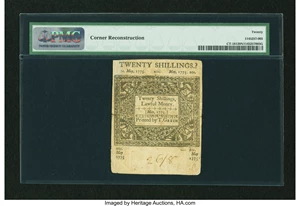 image for: Connecticut May 10, 1775 20s Uncancelled PMG Very Fine 20 Net....