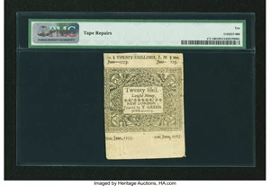 image for: Connecticut June 1, 1775 20s Uncancelled PMG Very Good 10 Net....