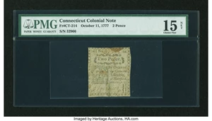 image for: Connecticut October 11, 1777 2d Slash Cancel PMG Choice Fine 15 Net....