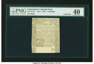 image for: Connecticut July 1, 1780 5s Cut Cancelled PMG Extremely Fine 40....