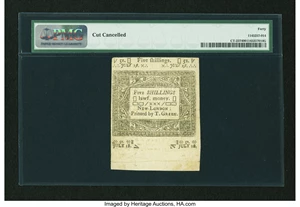 image for: Connecticut July 1, 1780 5s Cut Cancelled PMG Extremely Fine 40....