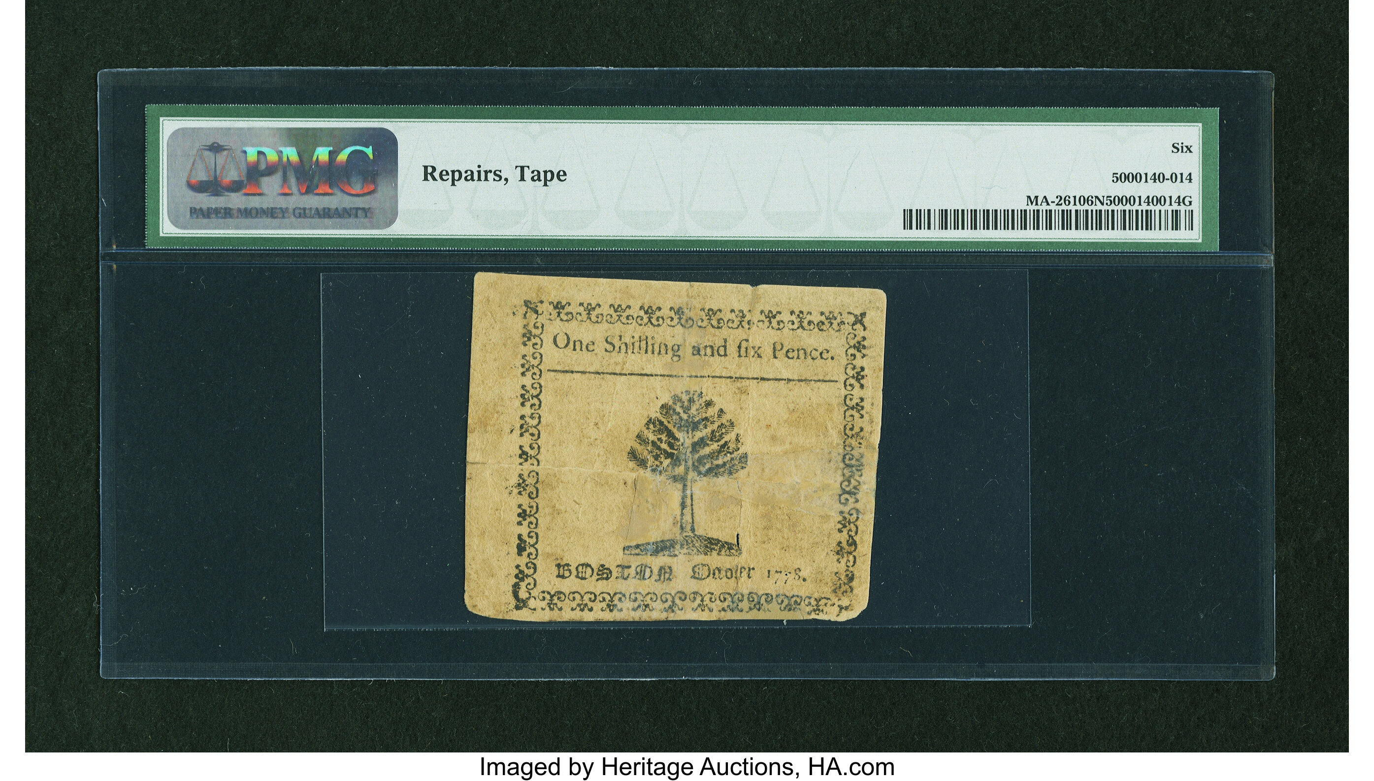 image for: Paul Revere Printed Massachusetts October 16, 1778 1s/6d PMG Good 6 Net....