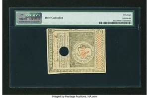 image for: Massachusetts May 5, 1780 $3 Hole Cancel PMG Choice About Unc 58....