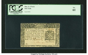image for: New York March 5, 1776 $1 PCGS New 61....