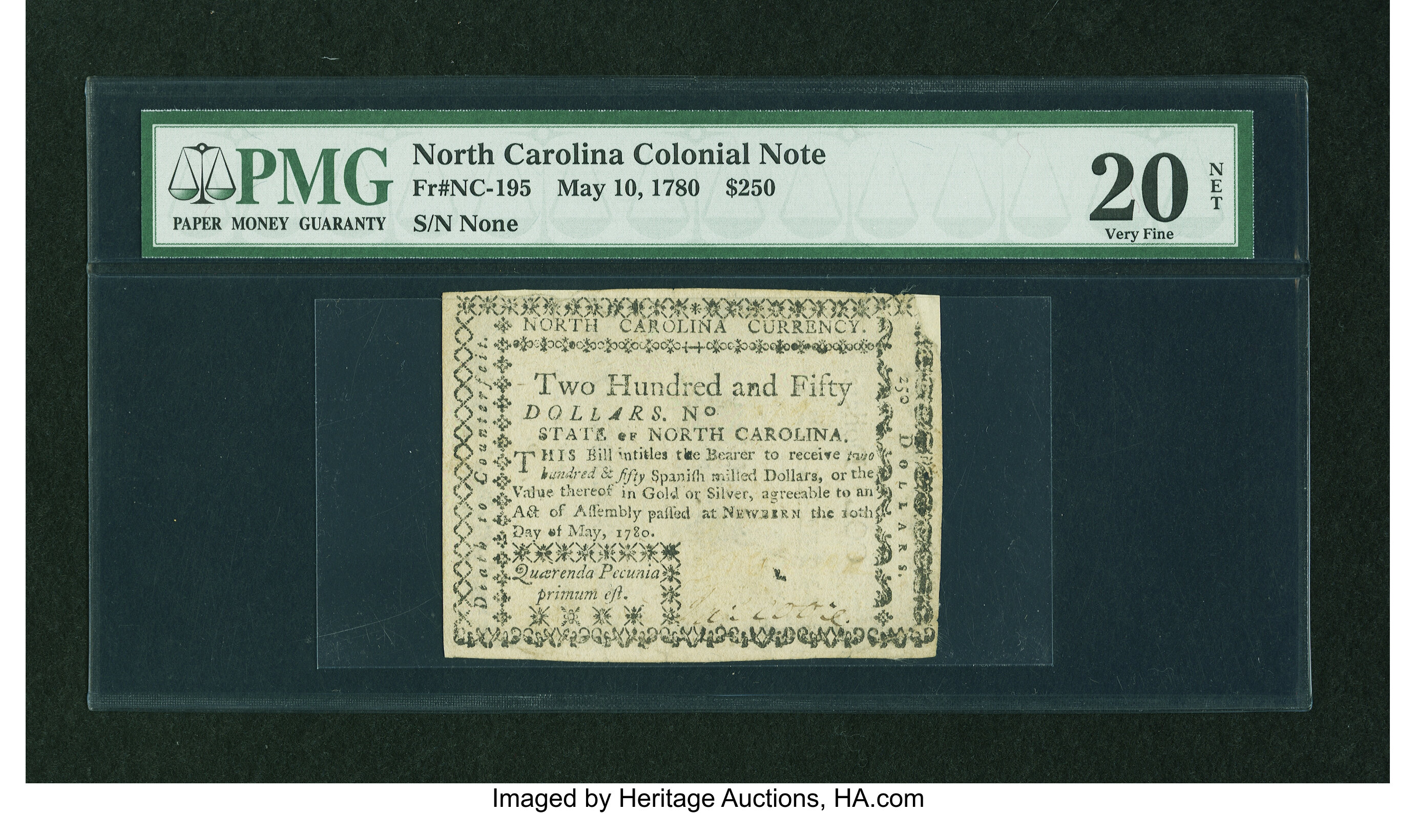 image for: North Carolina May 10, 1780 $250 PMG Very Fine 20 Net....