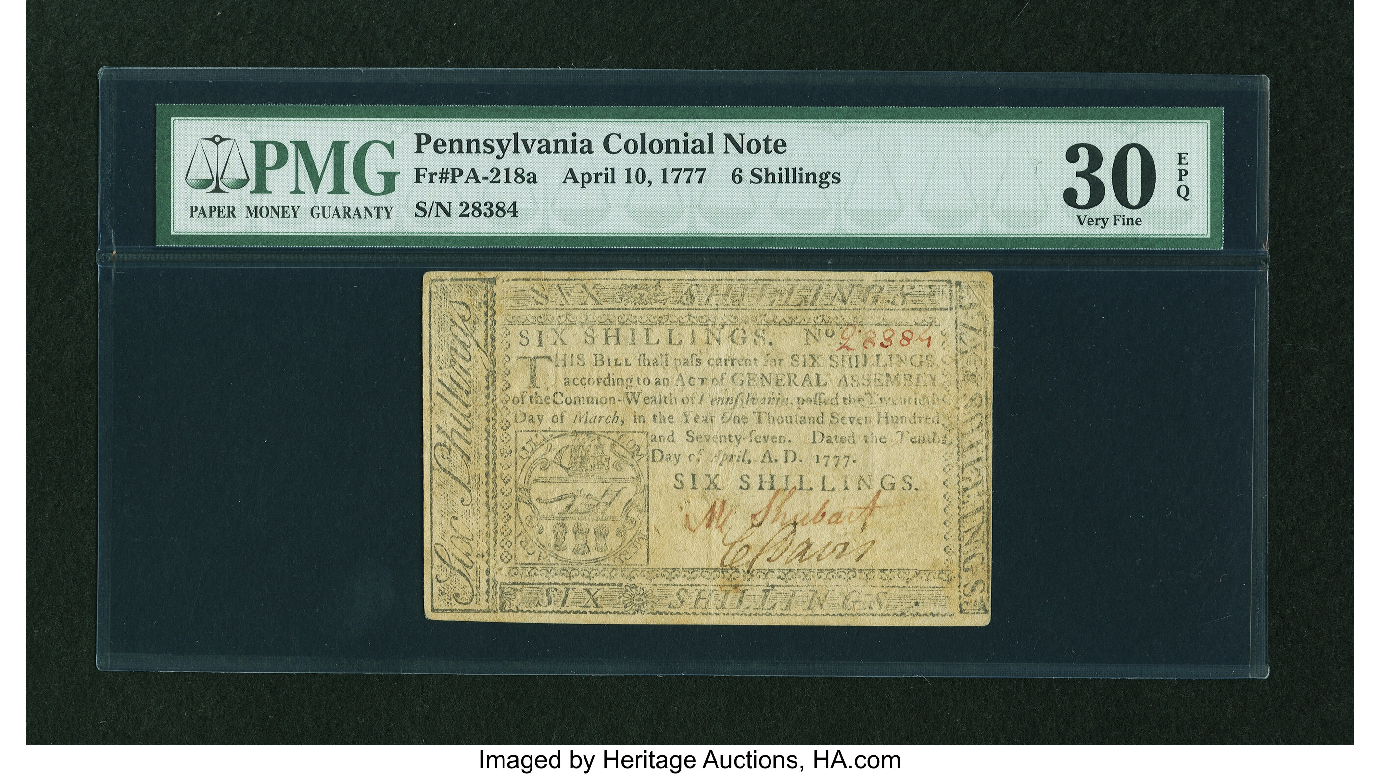 image for: Pennsylvania April 10, 1777 6s PMG Very Fine 30 EPQ....