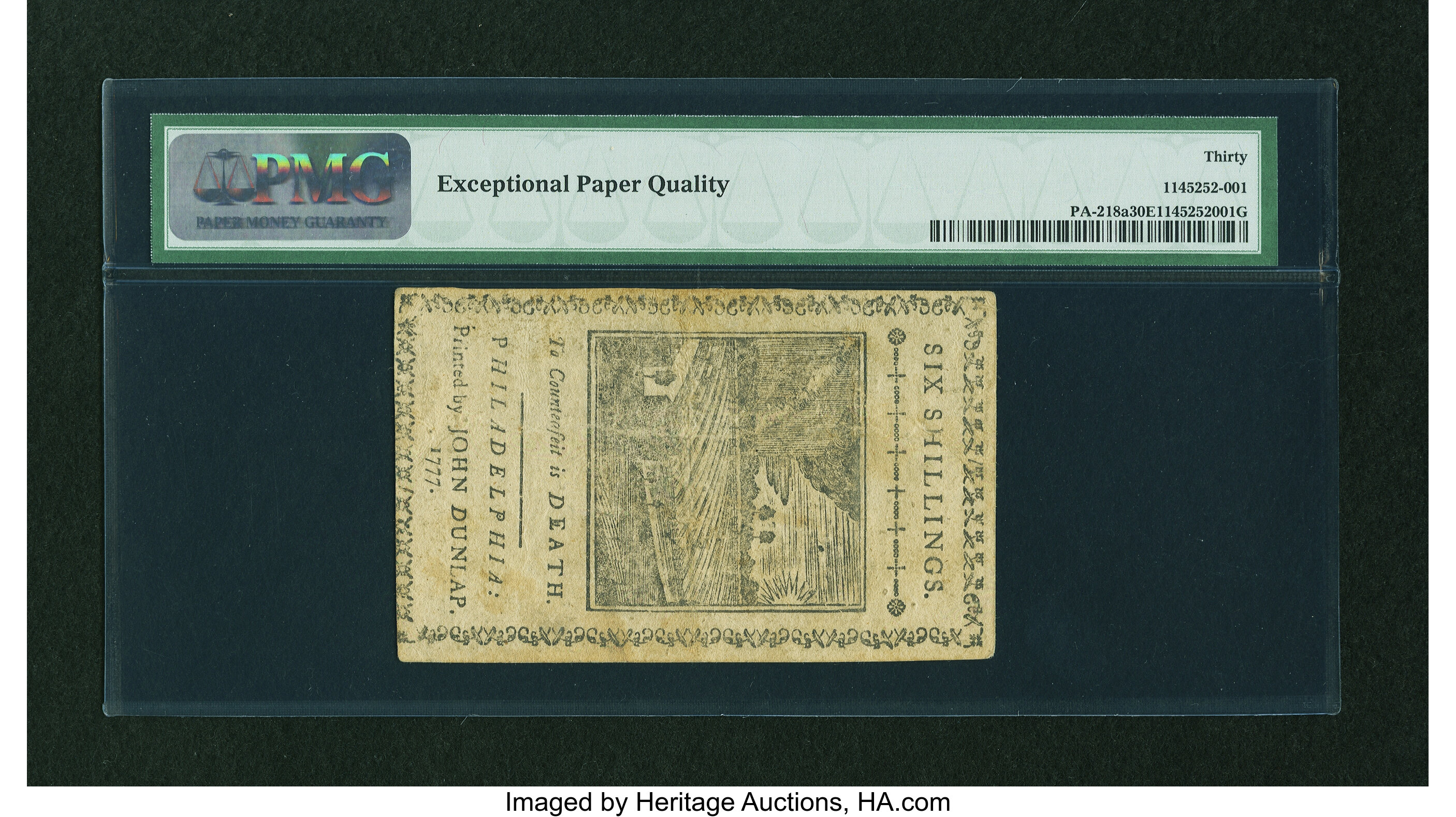 image for: Pennsylvania April 10, 1777 6s PMG Very Fine 30 EPQ....