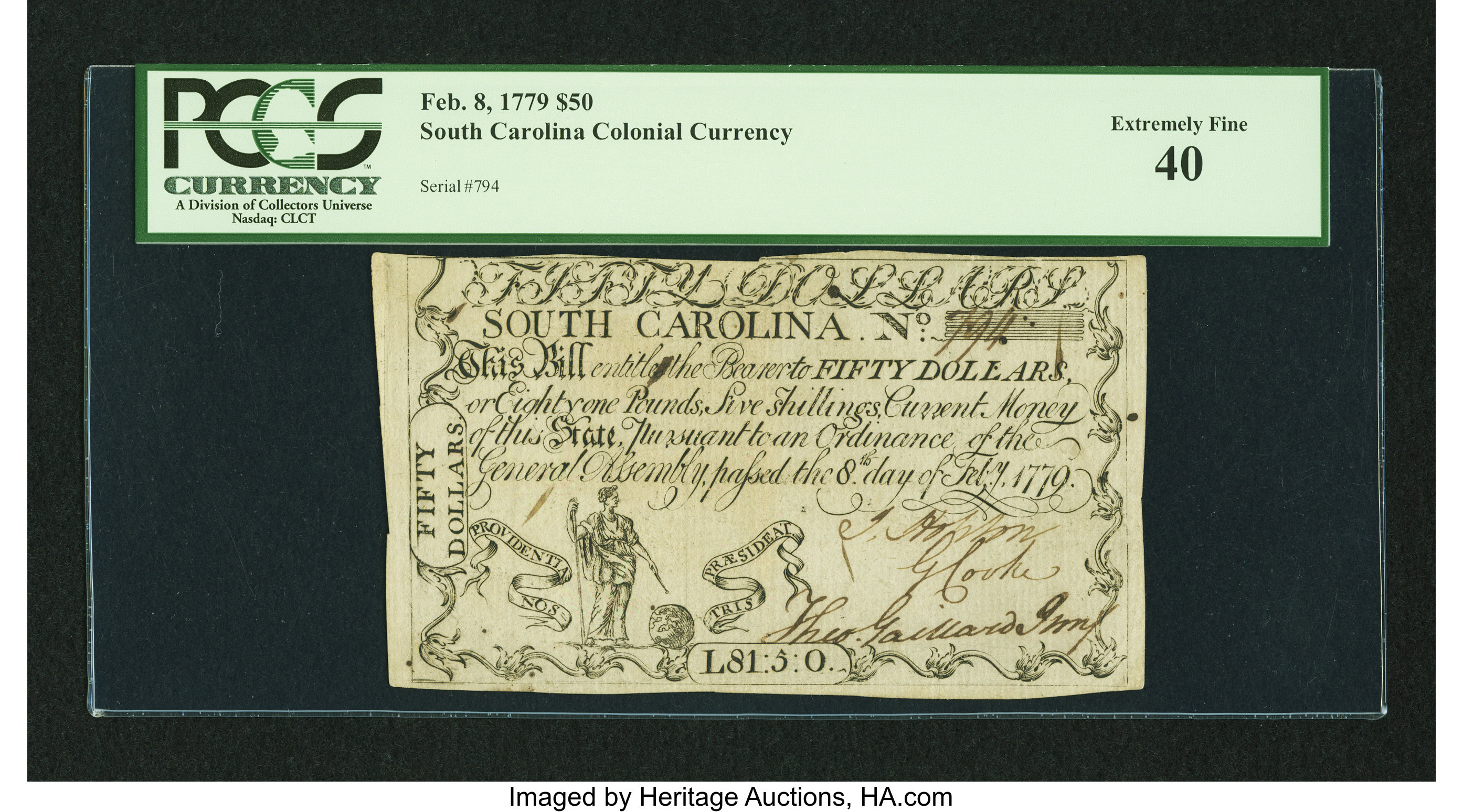 image for: South Carolina February 8, 1779 $50 PCGS Extremely Fine 40....