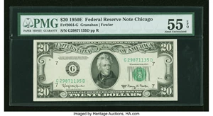 image for: Fr. 2064-G $20 1950E Federal Reserve Note. PMG About Uncirculated 55 EPQ....