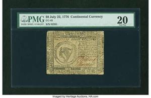 image for: Continental Currency July 22, 1776 $8 PMG Very Fine 20....