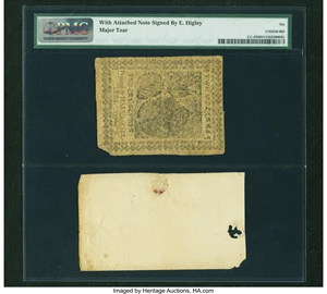 image for: Continental Currency November 2, 1776 $2 with Attached and Signed Card PMG Good 6 Net....