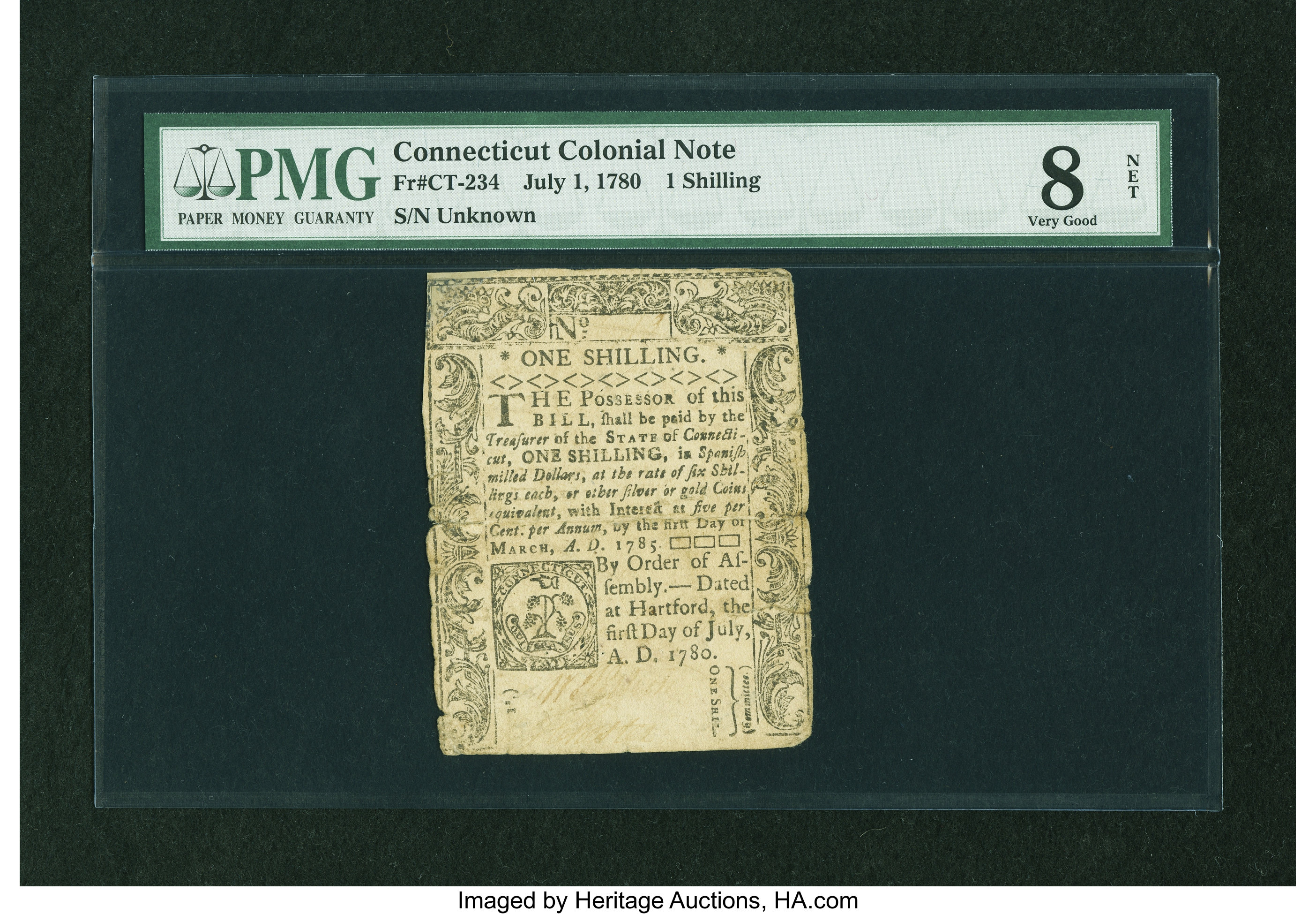 image for: Connecticut July 1, 1780 1s PMG Very Good 8 Net....