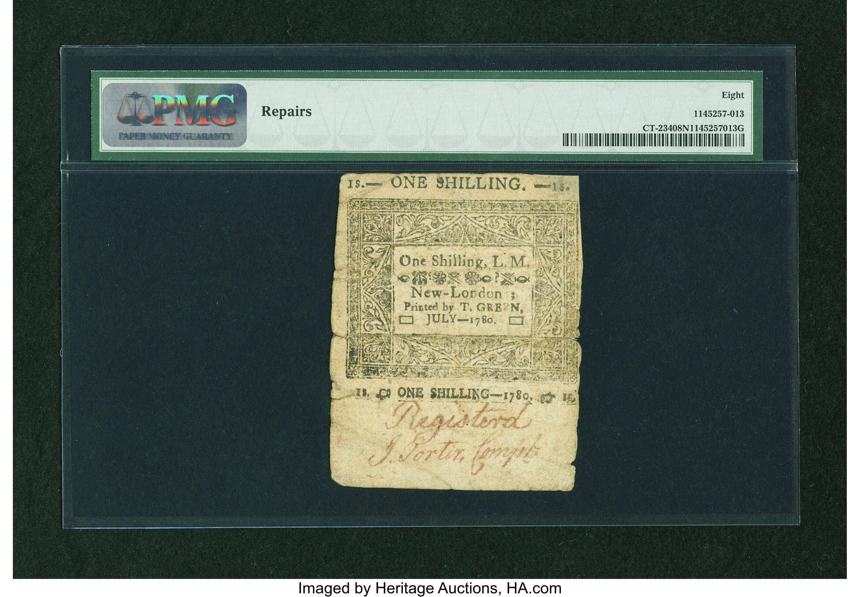 image for: Connecticut July 1, 1780 1s PMG Very Good 8 Net....