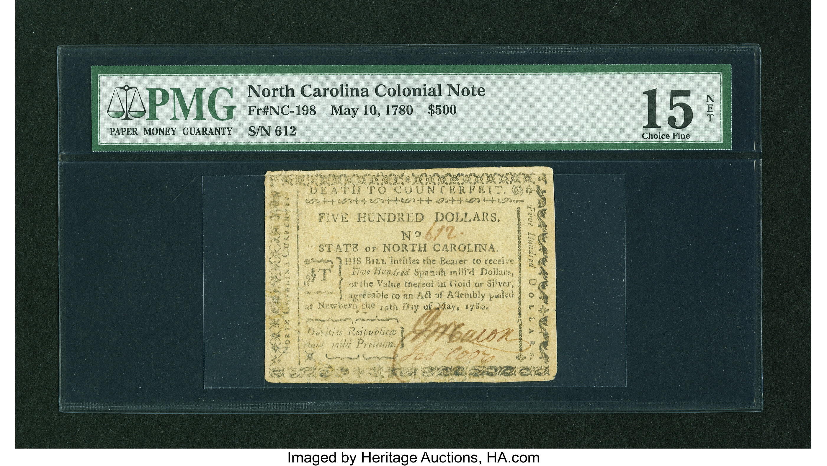 image for: North Carolina May 10, 1780 $500 PMG Choice Fine 15 Net....