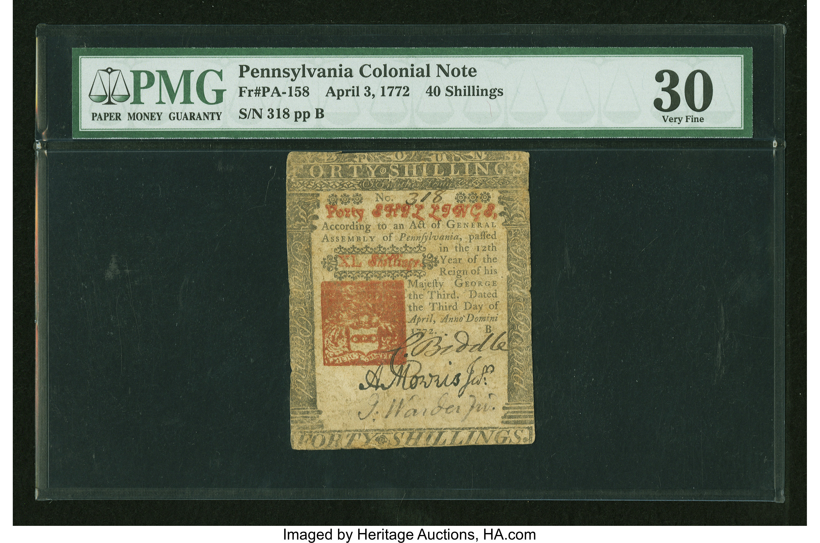 image for: Pennsylvania April 3, 1772 40s PMG Very Fine 30....