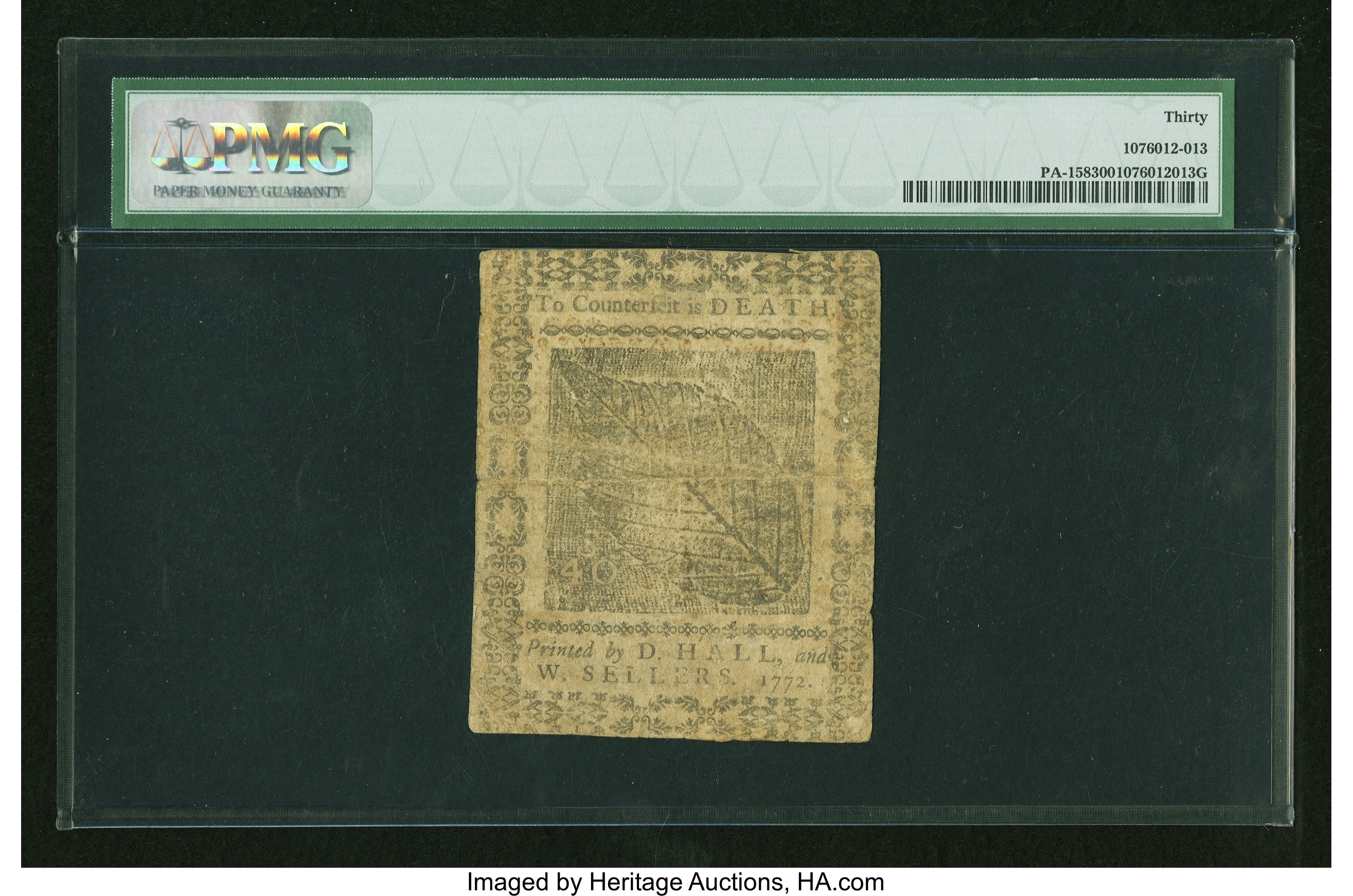 image for: Pennsylvania April 3, 1772 40s PMG Very Fine 30....