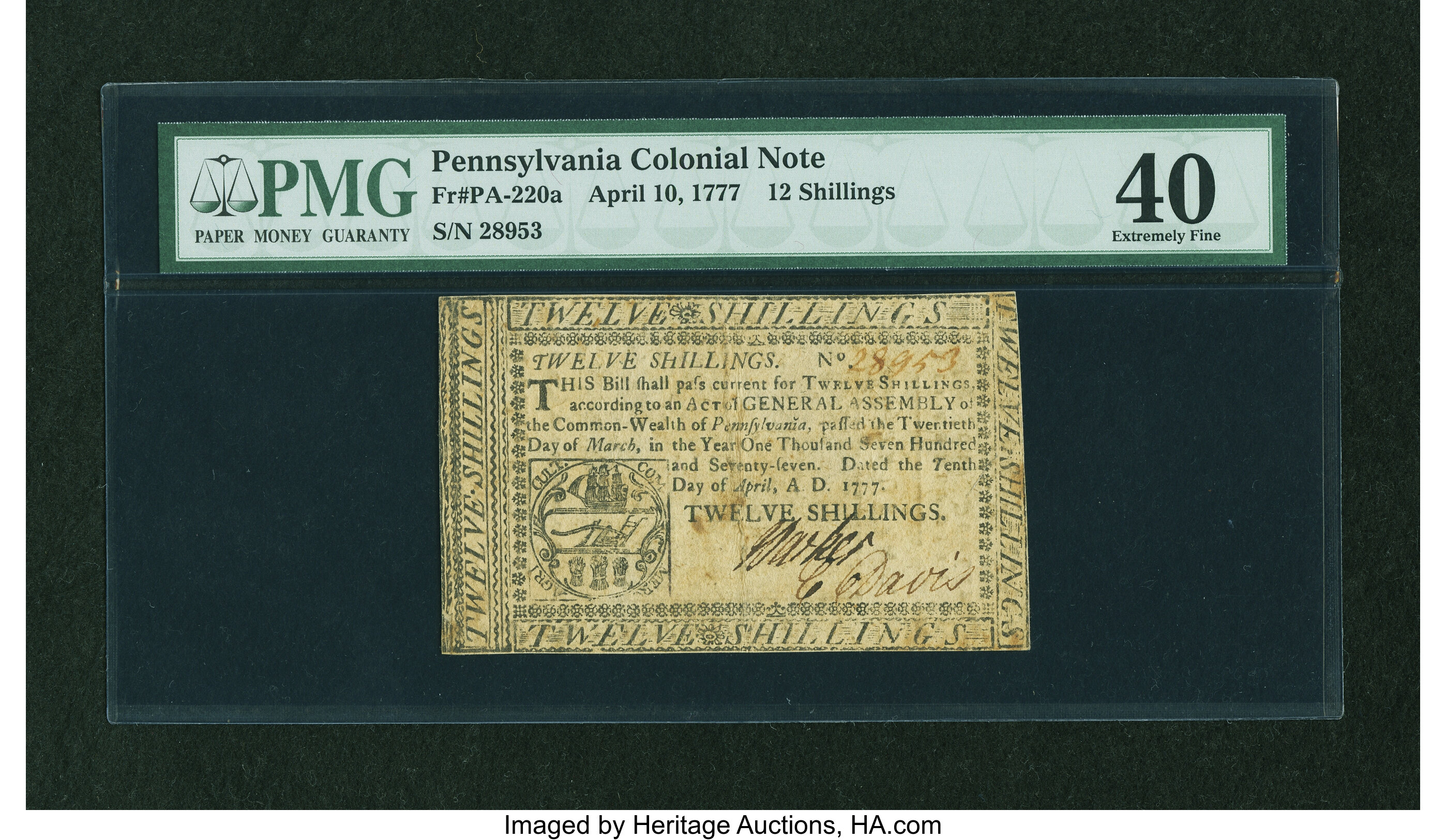 image for: Pennsylvania April 10, 1777 12s PMG Extremely Fine 40....