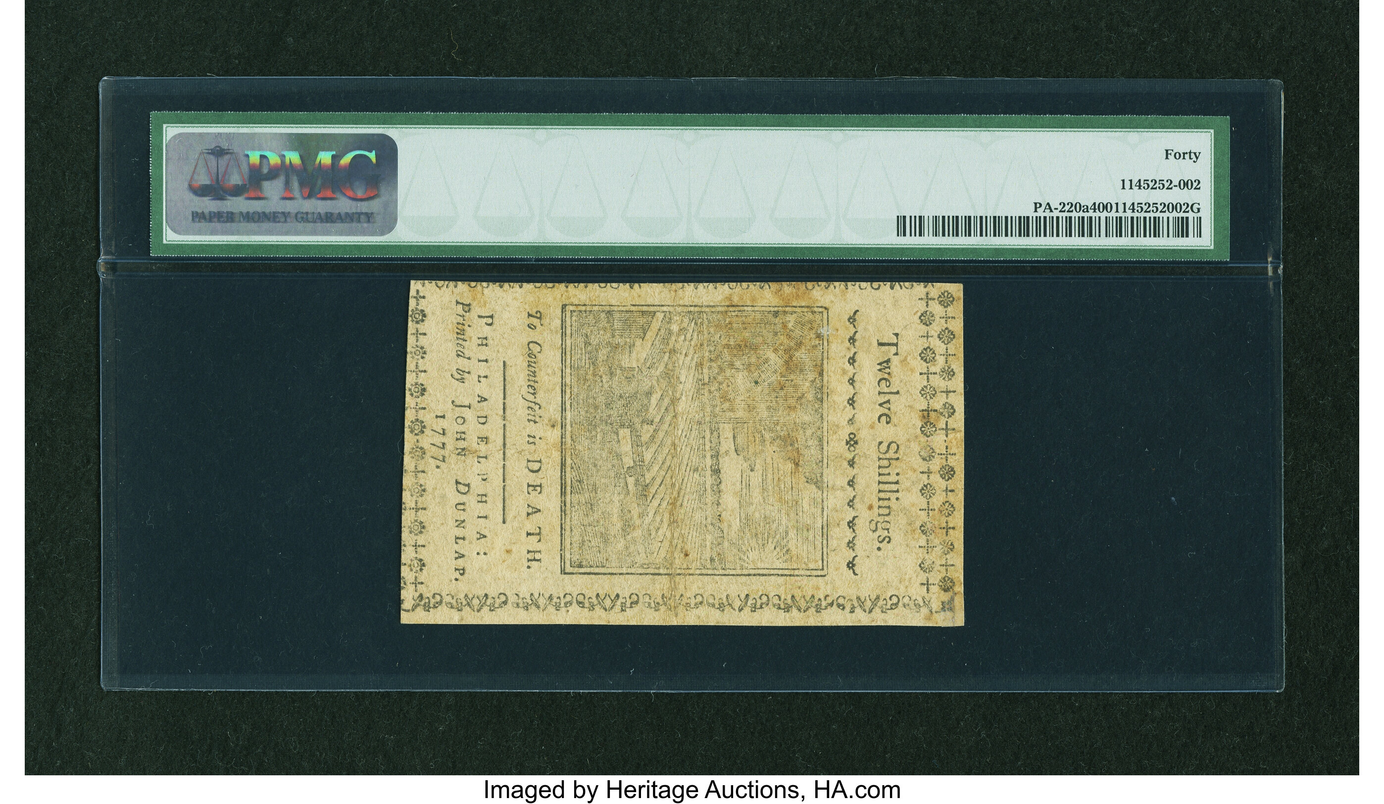 image for: Pennsylvania April 10, 1777 12s PMG Extremely Fine 40....