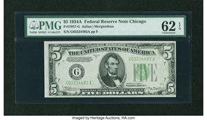 image for: Fr. 1957-G $5 1934A Federal Reserve Note. PMG Uncirculated 62 EPQ....