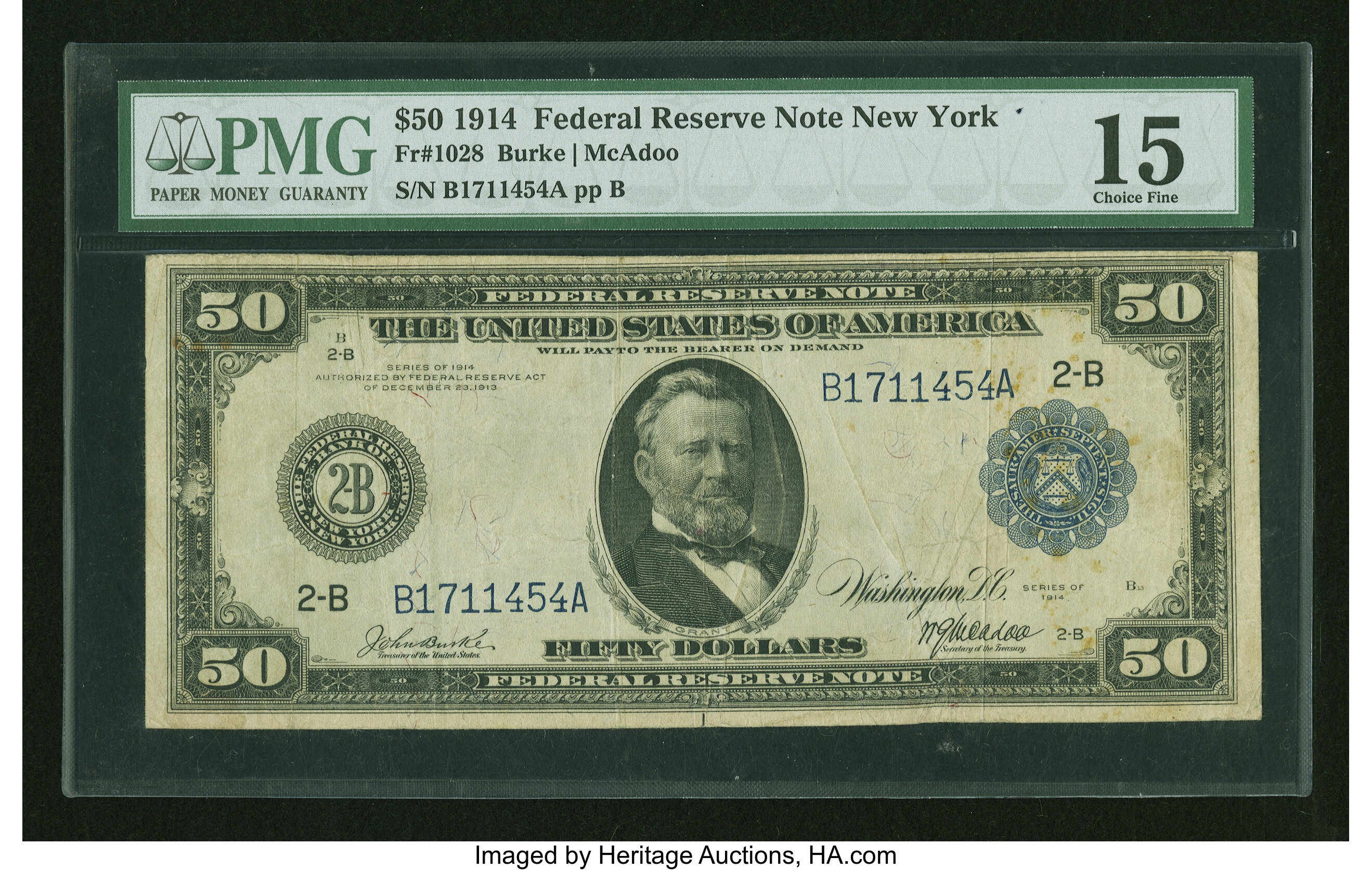 image for: Fr. 1028 $50 1914 Federal Reserve Note PMG Choice Fine 15....