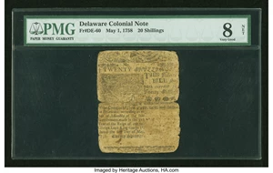 image for: Delaware May 1, 1758 20s PMG Very Good 8 Net....