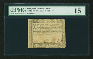 image for: Maryland December 7, 1775 $8 PMG Choice Fine 15....