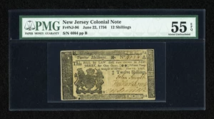 image for: New Jersey June 22, 1756 12s PMG About Uncirculated 55 EPQ....