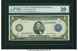image for: Fr. 845 $5 1914 Federal Reserve Note PMG Very Fine 20....