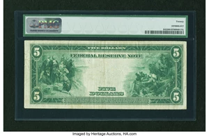 image for: Fr. 845 $5 1914 Federal Reserve Note PMG Very Fine 20....