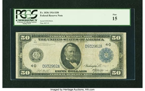 image for: Fr. 1036 $50 1914 Federal Reserve Note PCGS Fine 15....