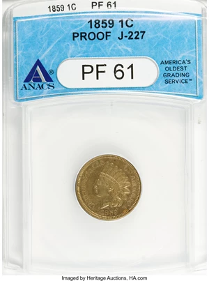 image for: 1859 P1C Indian Cent, Judd-227, Pollock-271, Low R.6, PR61 ANACS....