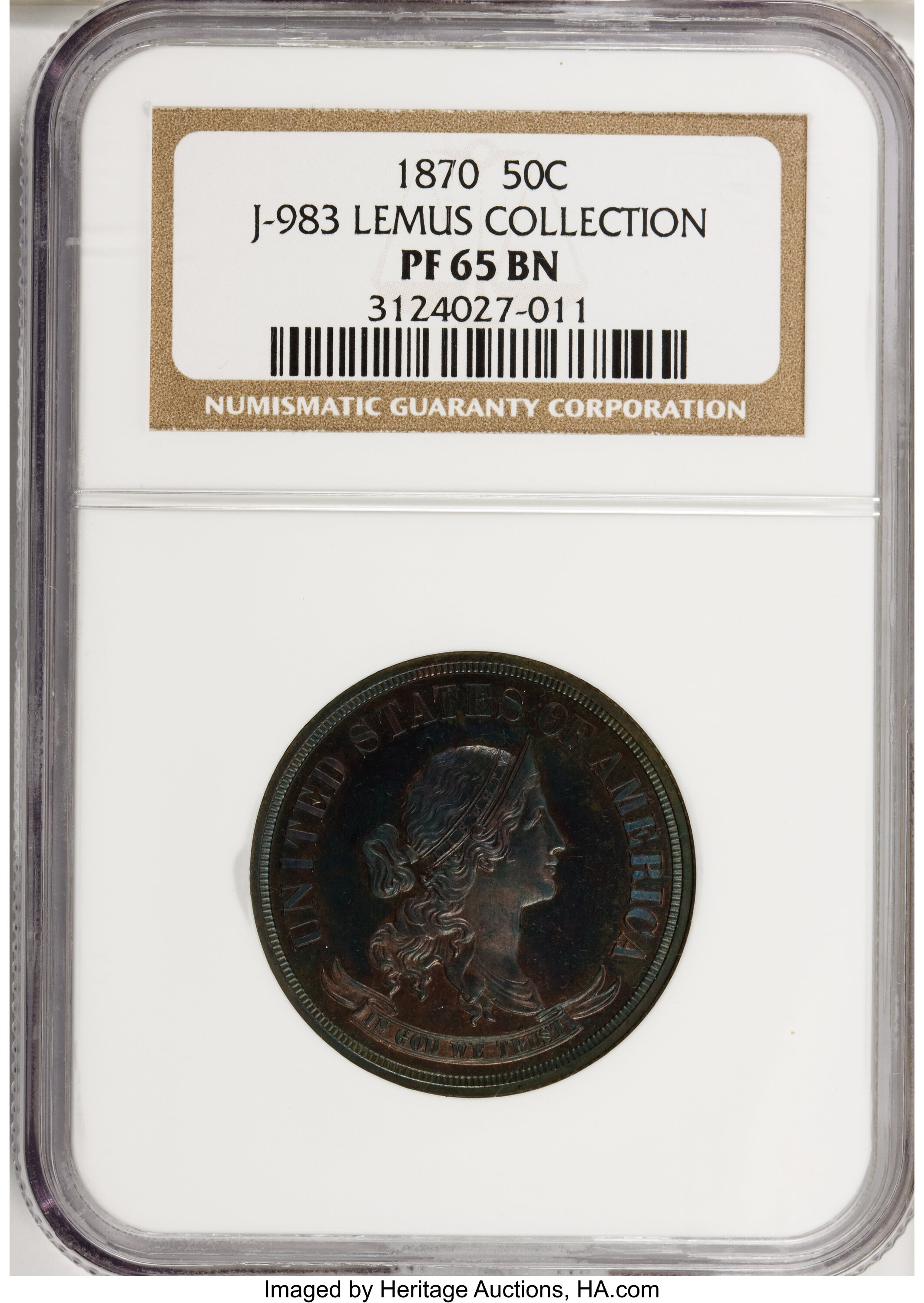image for: 1870 50C Standard Silver Half Dollar, Judd-983, Pollock-1103, High R.7, PR65 Brown NGC....