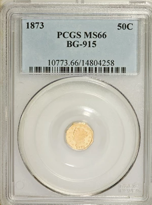 image for: 1873 50C Liberty Octagonal 50 Cents, BG-915, Low R.4, MS66 PCGS. PCGS Population (2/0). NGC Census: (5/0). (#10773)...