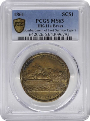 image for: 1861 Bombardment of Fort Sumter Medal. Type II. HK-11a. Rarity-7. Brass. MS-63 (PCGS).