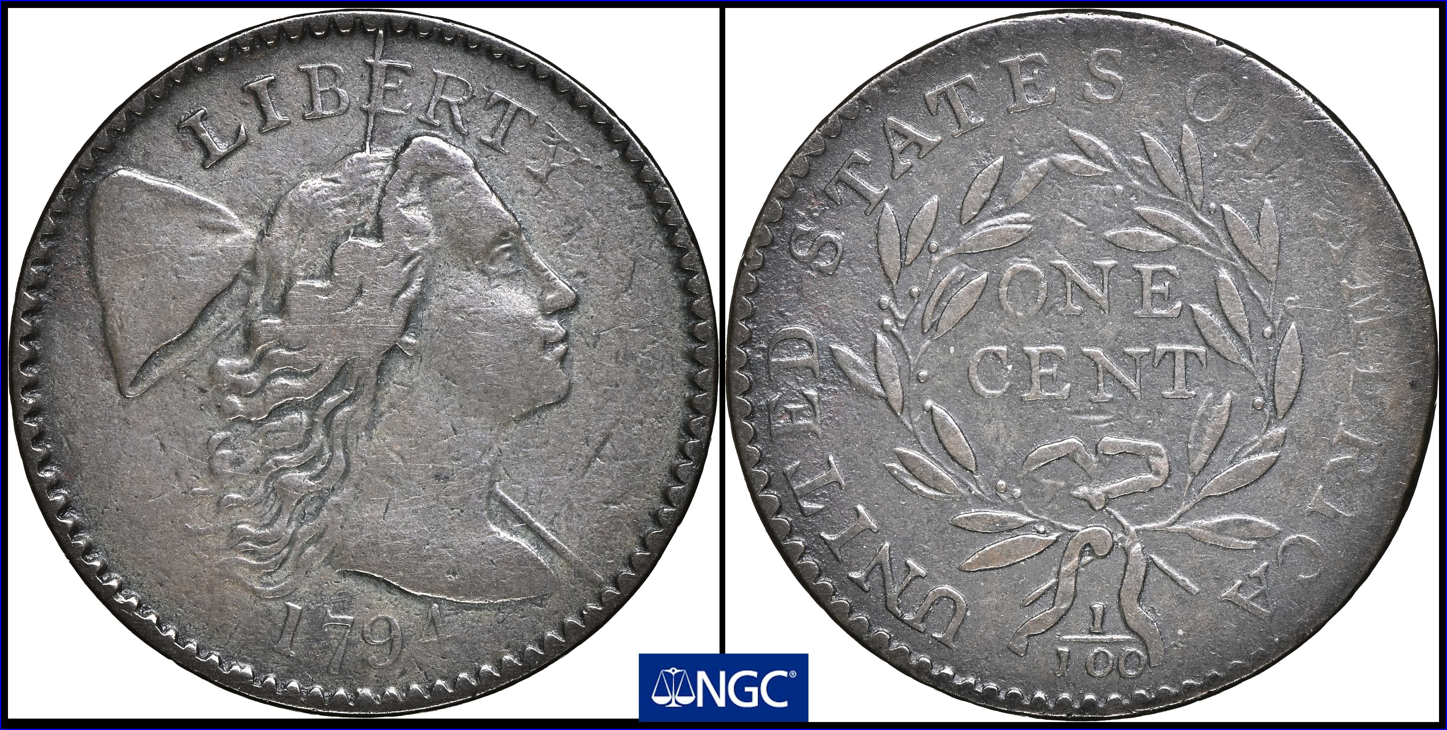 image for: 1794 Liberty Cap Cent. S-49. Rarity-2. Head of 1794. VF-30 BN (NGC).