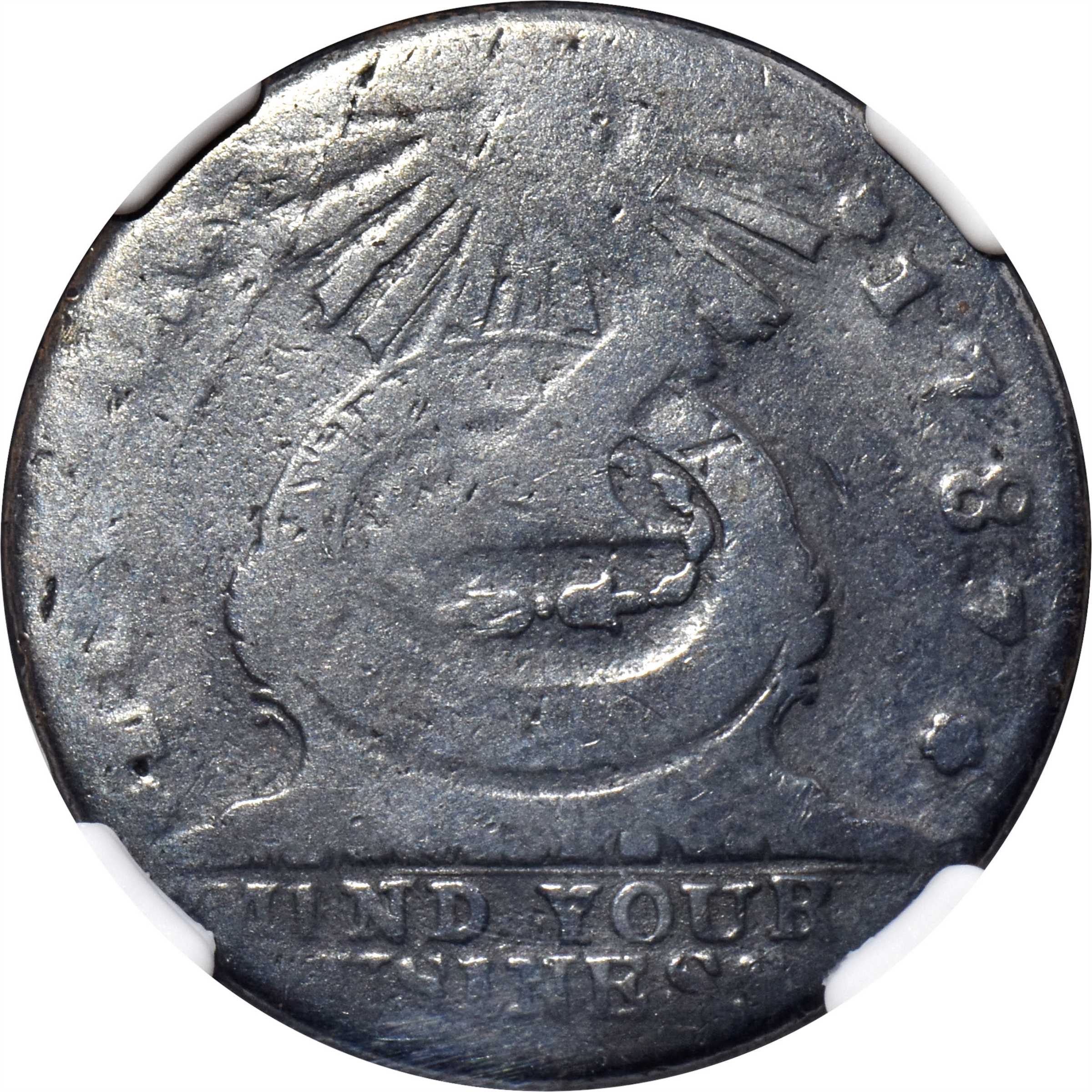 image for: 1787 Fugio Copper. Club Rays. Newman 2-C, W-6630. Rarity-6. Concave Ends, FUCIO, UNITED STATES. Good-6 BN (NGC).