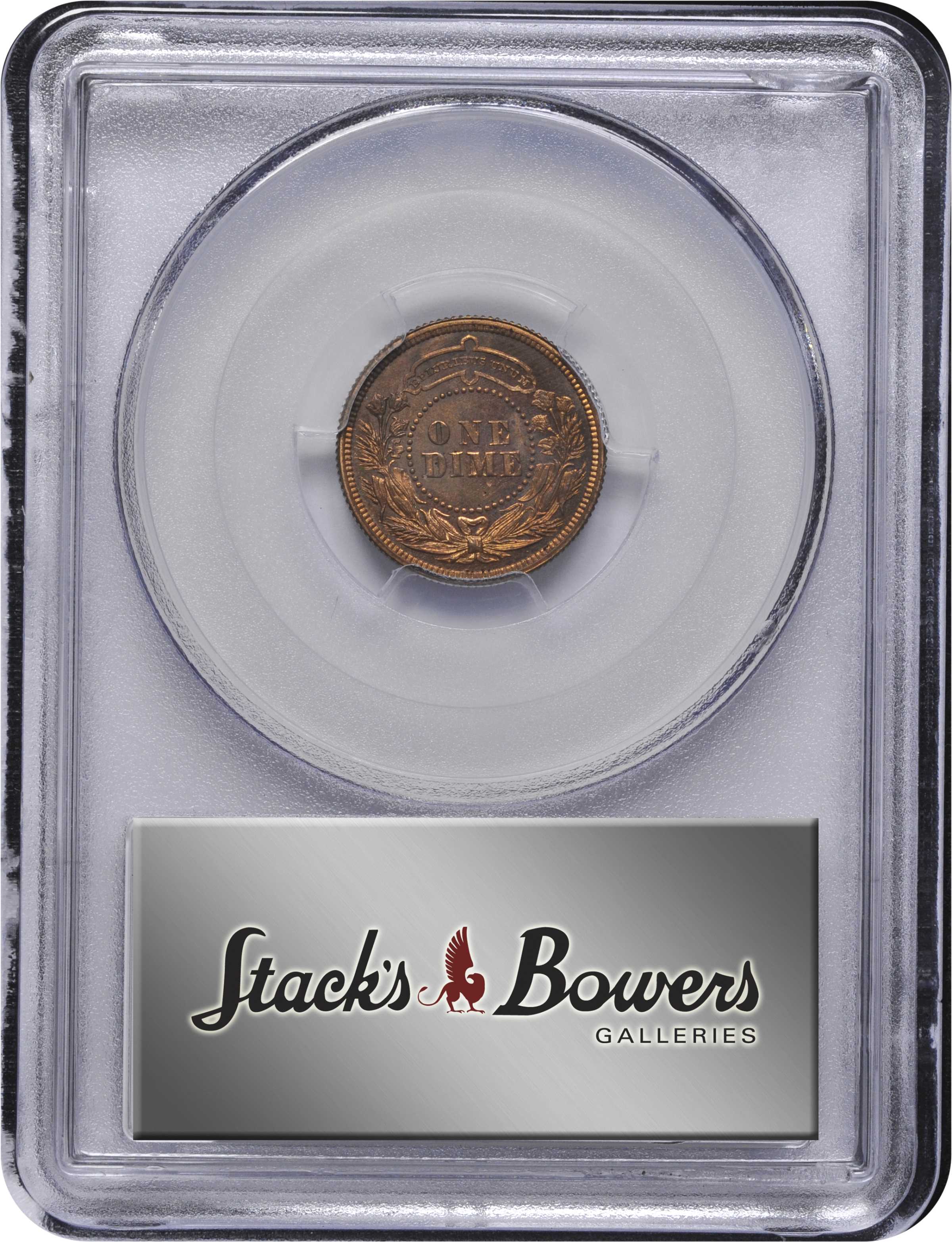 image for: 1879 Pattern Washlady Dime. Judd-1585, Pollock-1778. Rarity-6+. Copper. Reeded Edge. Proof-64 RB (PCGS).