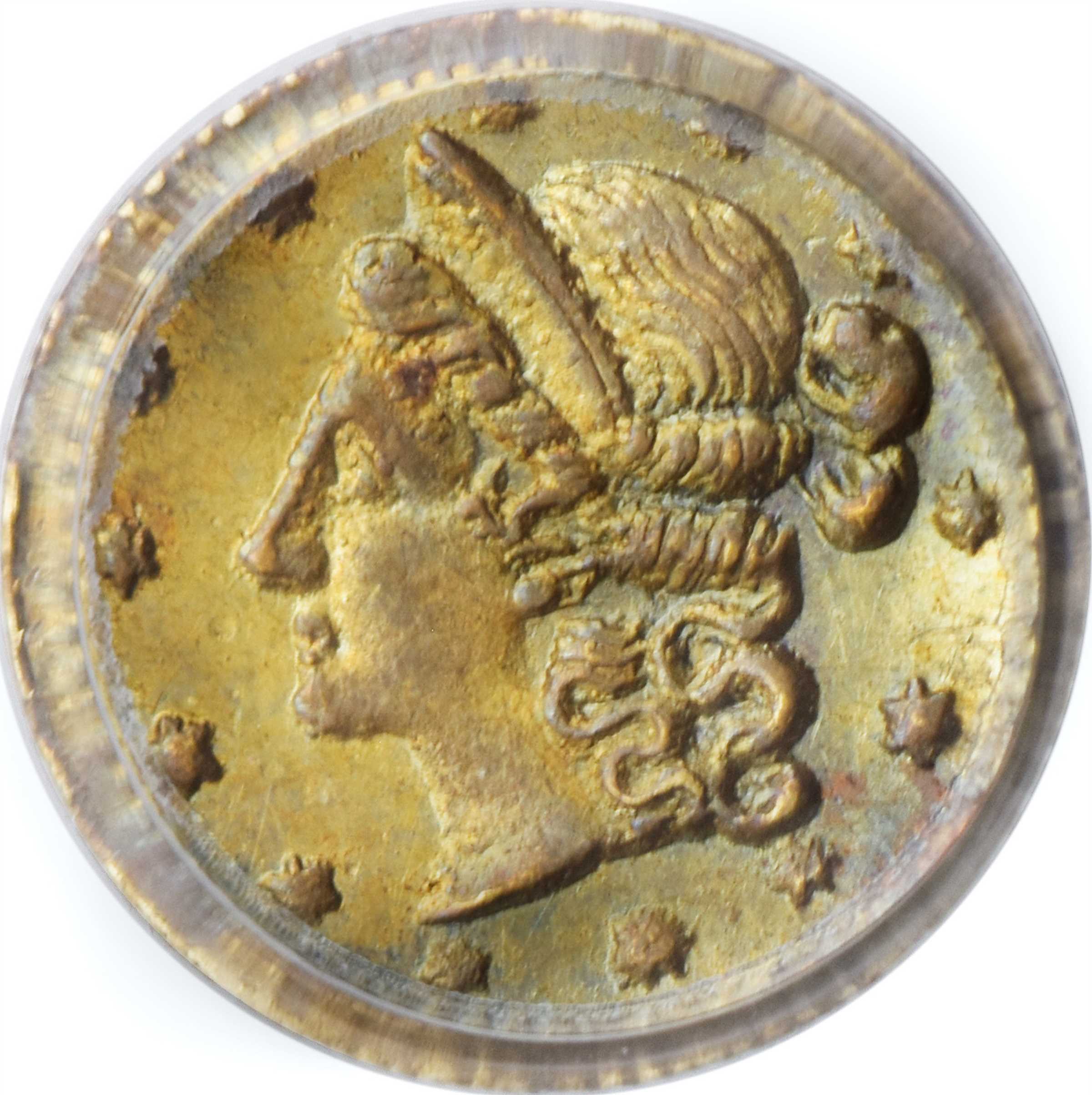 image for: 1853 Round 25 Cents. BG-214. Rarity-7-. Liberty Head. MS-62 (PCGS).