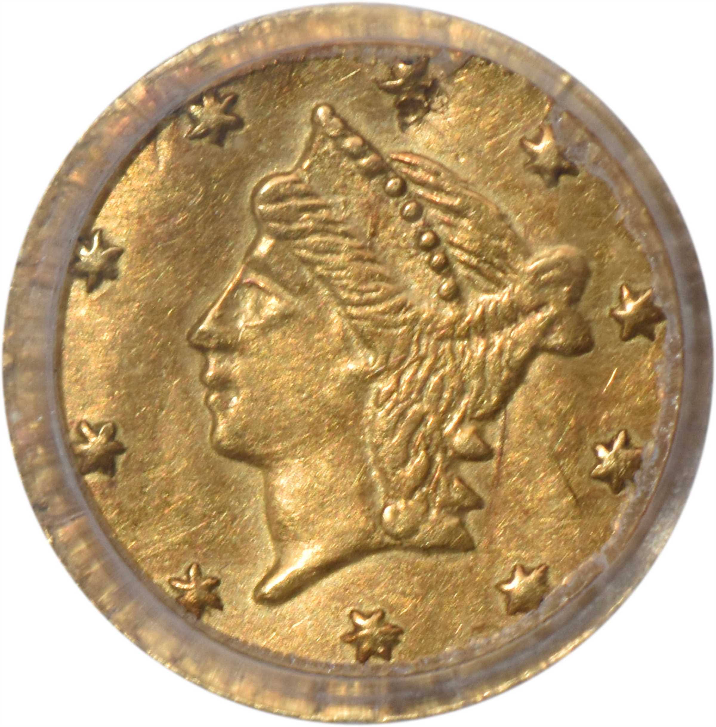 image for: 1856 Round 25 Cents. BG-228. Rarity-7. Liberty Head. AU-55 (PCGS).