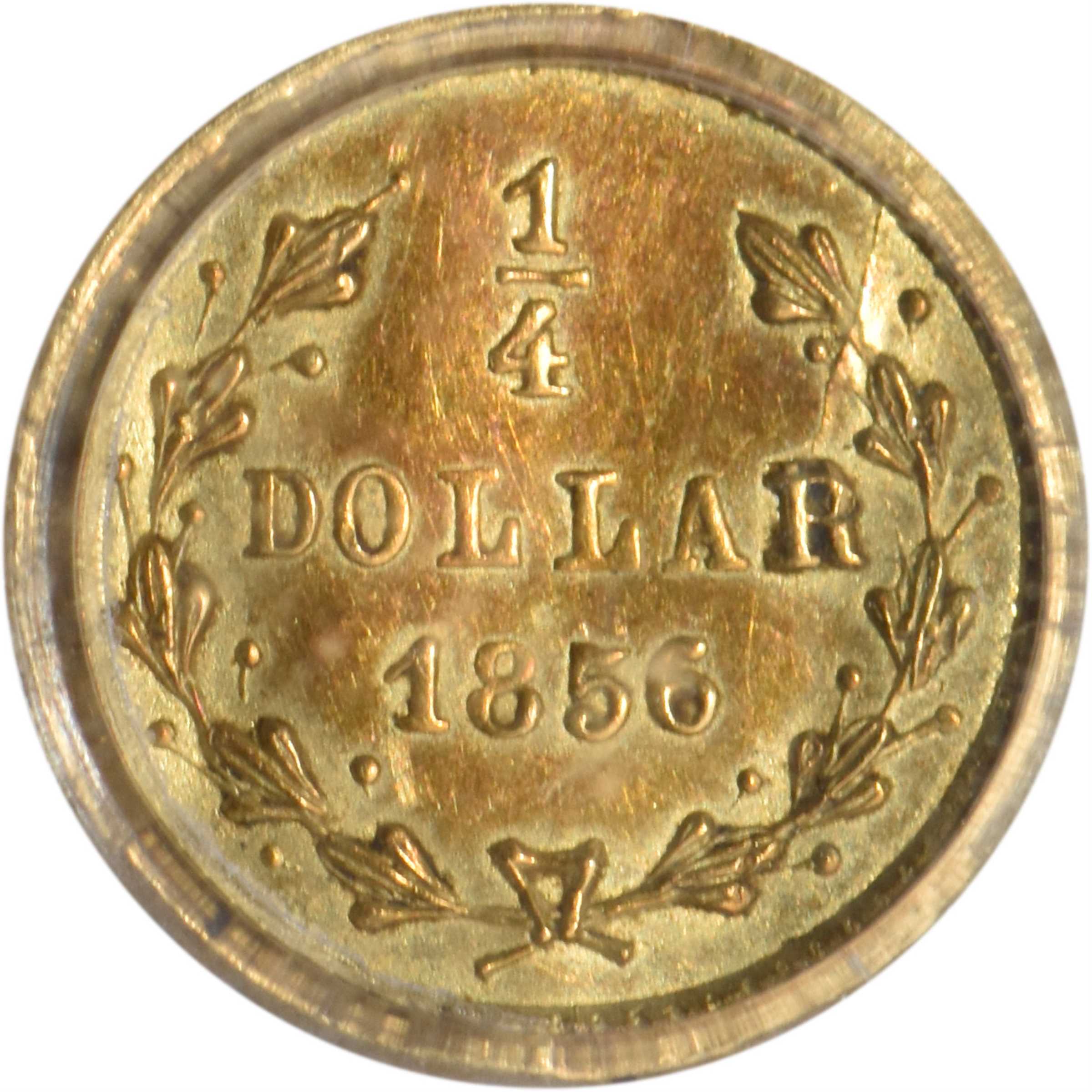 image for: 1856 Round 25 Cents. BG-228. Rarity-7. Liberty Head. AU-55 (PCGS).