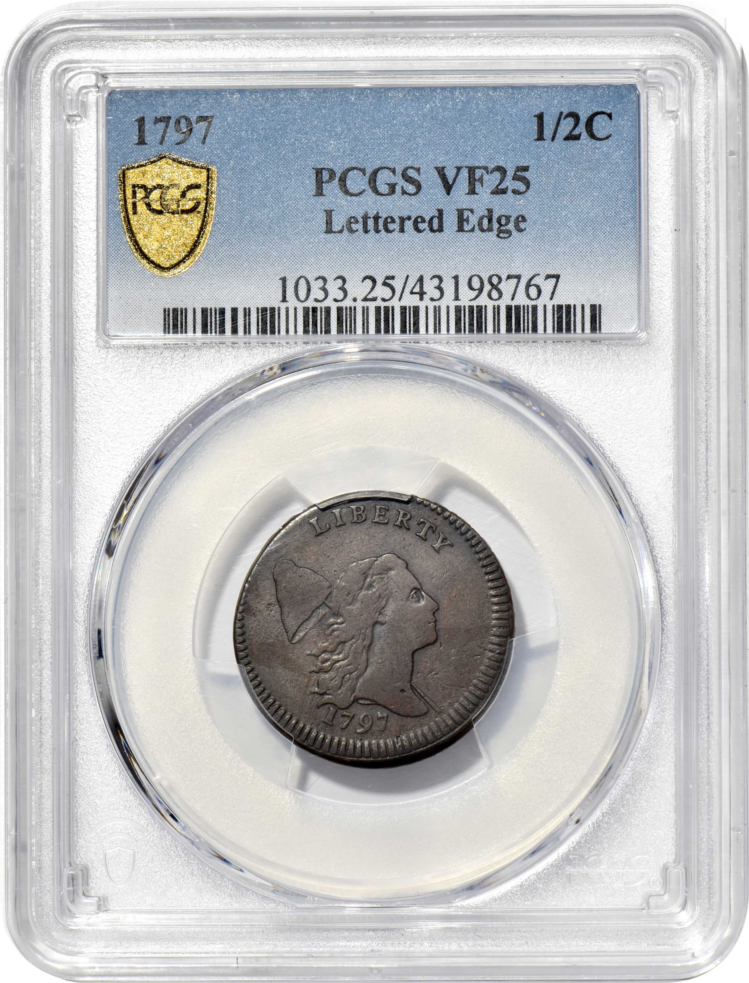 image for: 1797 Liberty Cap Half Cent. C-3b. Rarity-4. Lettered Edge. VF-25 (PCGS).