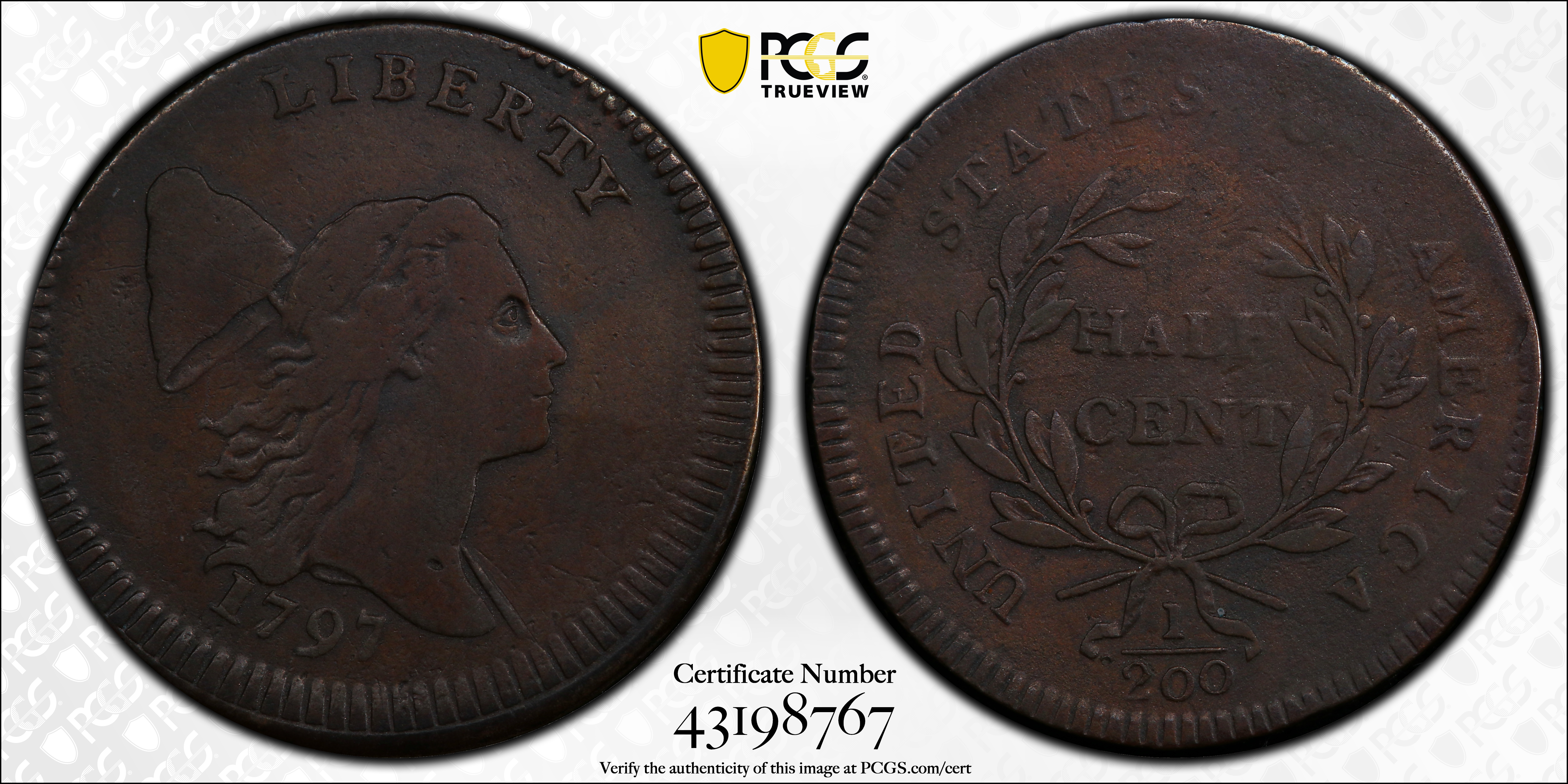 image for: 1797 Liberty Cap Half Cent. C-3b. Rarity-4. Lettered Edge. VF-25 (PCGS).