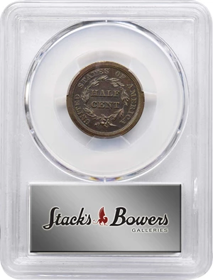 image for: 1846 Braided Hair Half Cent. Second Restrike. B-3. Rarity-6. Small Berries (Reverse of 1840). Proof-65 BN (PCGS). CAC.