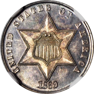 image for: 1869 Silver Three-Cent Piece. MS-67 (NGC).