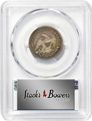 image for: 1845 Liberty Seated Quarter. Briggs 5-E. Repunched Date. Proof-64+ (PCGS). CAC.