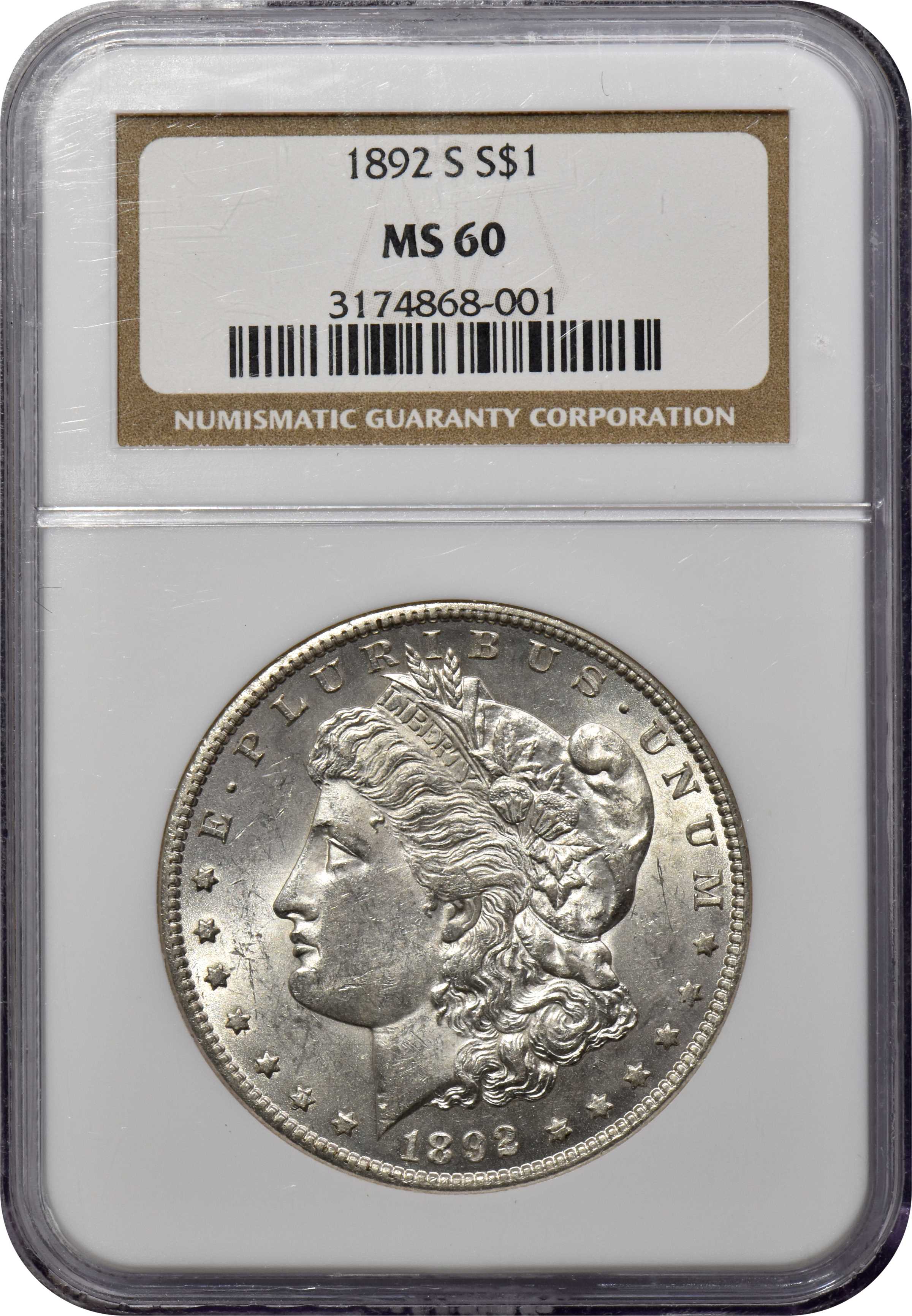1892-S $1 MS60 CAC thumbnail 3