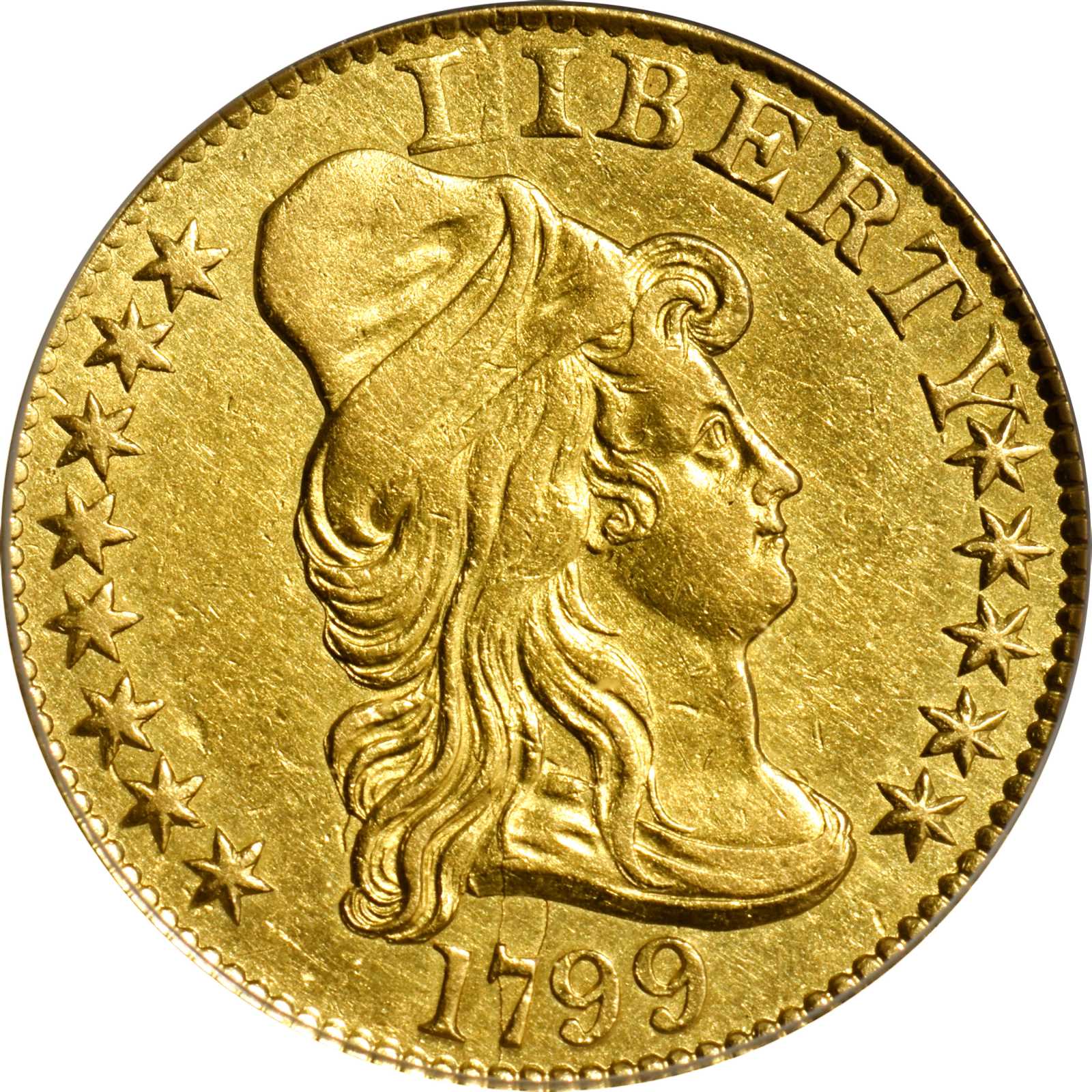 image for: 1799 Capped Bust Right Half Eagle. BD-8. Rarity-6. Large Reverse Stars. AU-50 (ANACS).