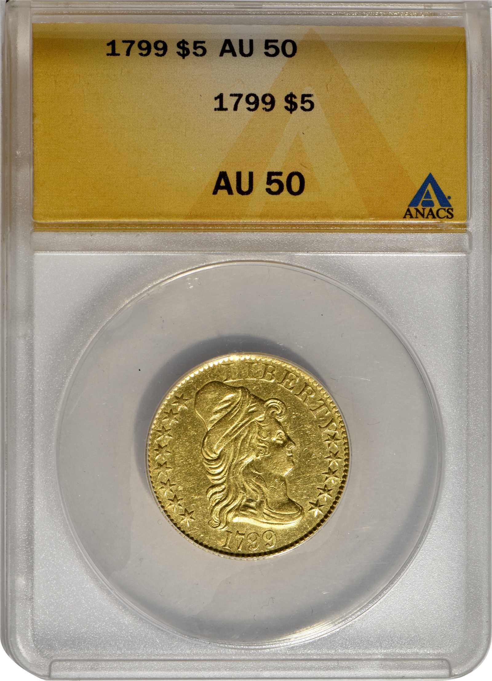 image for: 1799 Capped Bust Right Half Eagle. BD-8. Rarity-6. Large Reverse Stars. AU-50 (ANACS).